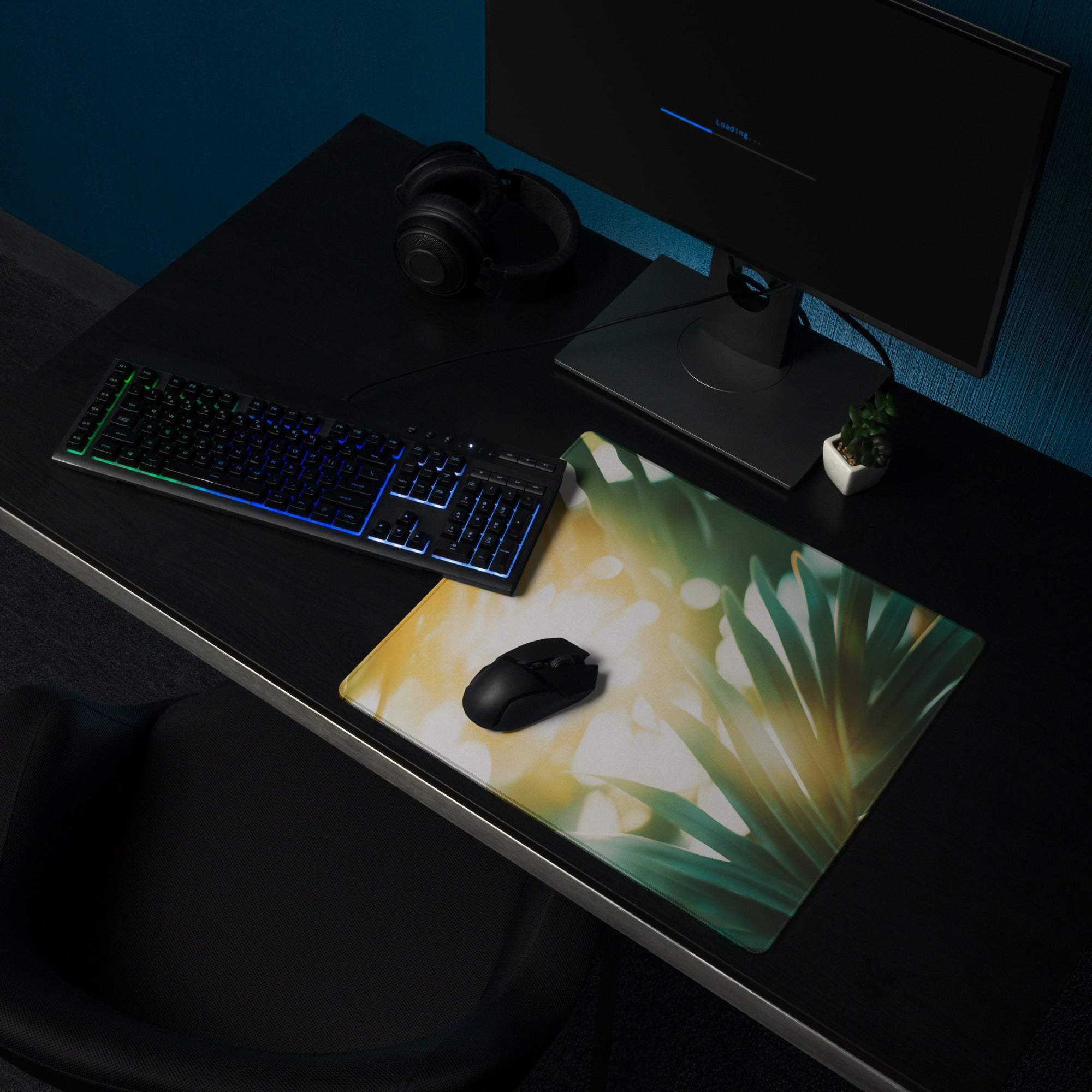 Tropical sunlit palm leaves large gaming mouse pad with non-slip base