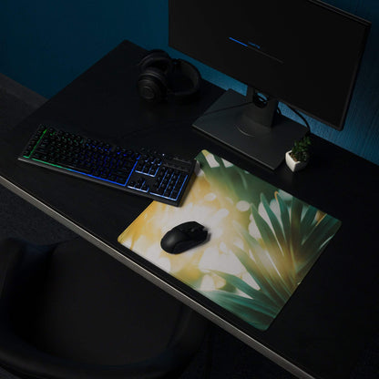 Tropical sunlit palm leaves large gaming mouse pad with non-slip base