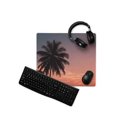 Relaxed sunset palm tree silhouette large gaming mouse pad