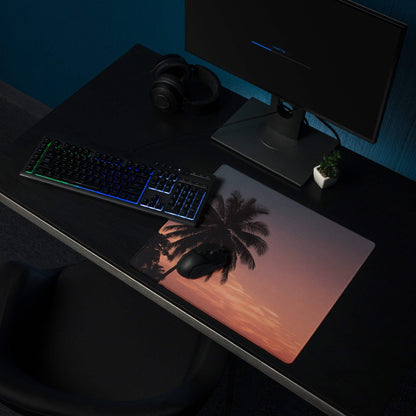 Relaxed Sunset Palm Tree large non-slip gaming mouse pad with tropical design
