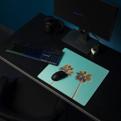 Large turquoise tropical palm trees gaming mouse pad with non-slip backing