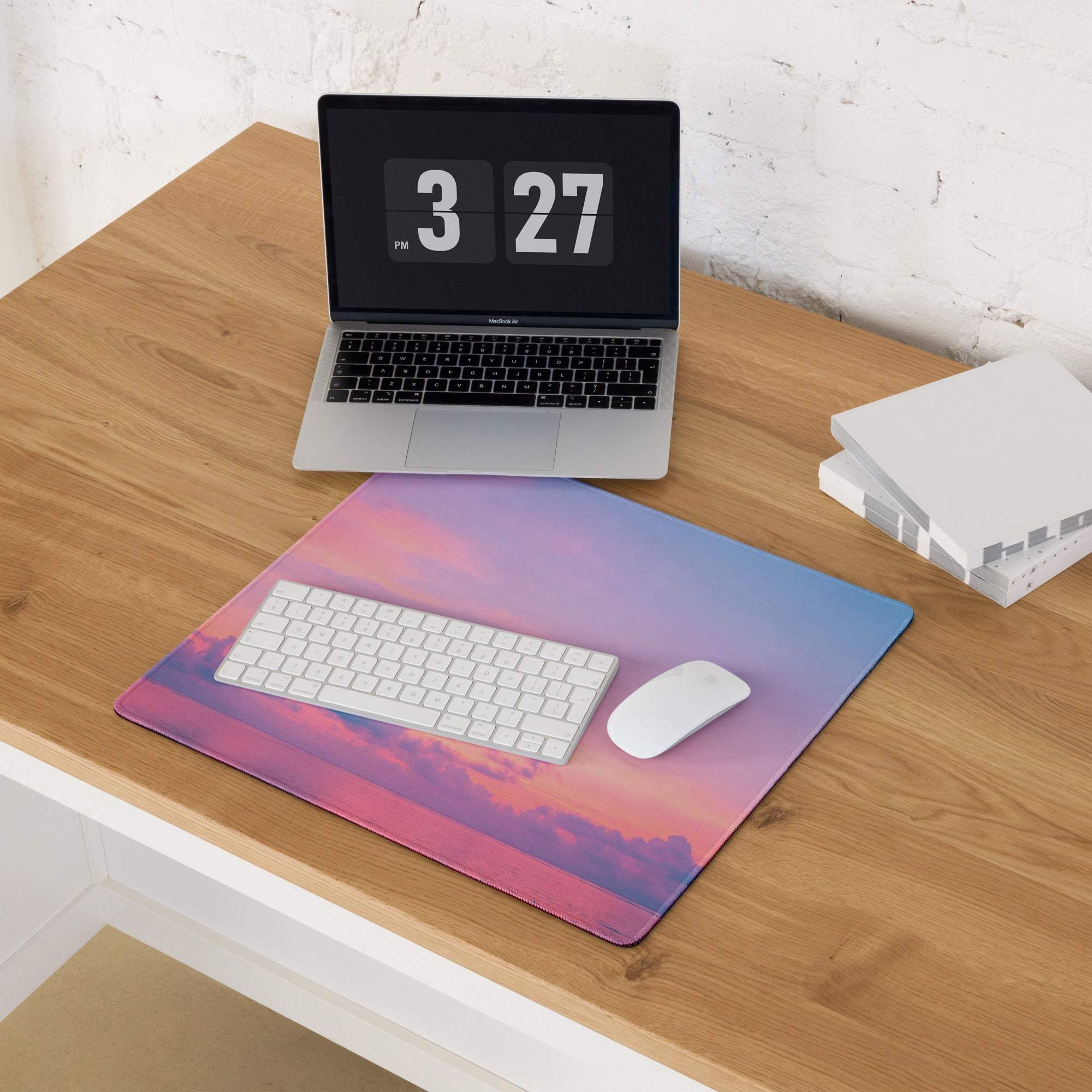 Dreamy sunset gradient gaming mouse pad with pink purple blue hues