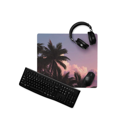Premium tropical sunset palm gaming mouse pad with silhouetted trees