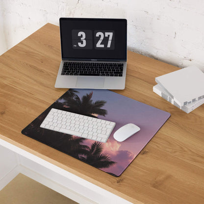 Premium tropical sunset palm gaming mouse pad with silhouetted trees
