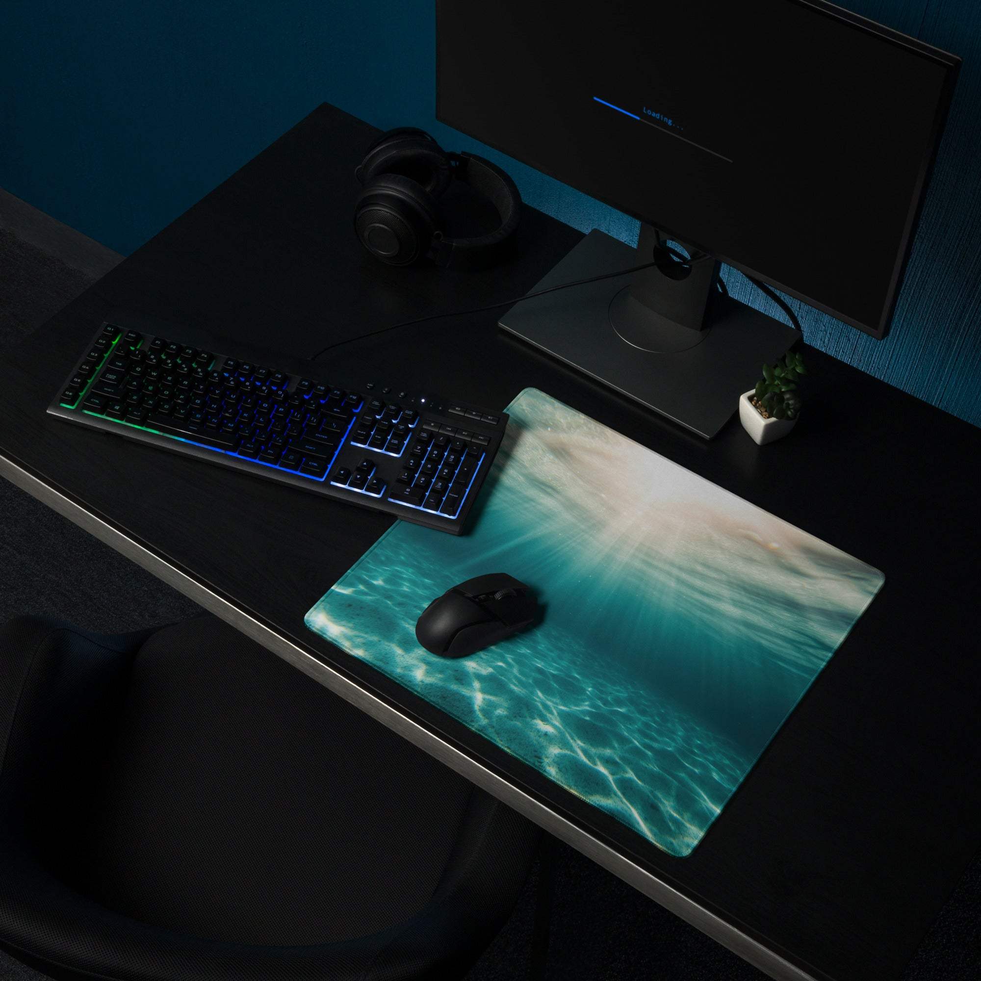Large underwater ocean scene gaming mouse pad with turquoise ripples and non-slip surface