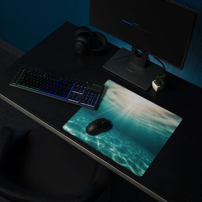 Large underwater ocean scene gaming mouse pad with turquoise ripples and non-slip surface