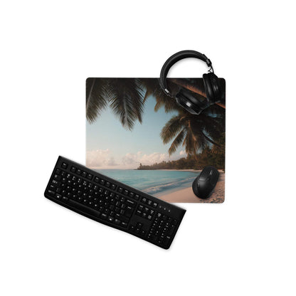 Black keyboard on relaxing tropical beach scene gaming mouse pad