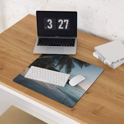 Vibrant tropical beach gaming mouse pad with non-slip base, large smooth surface