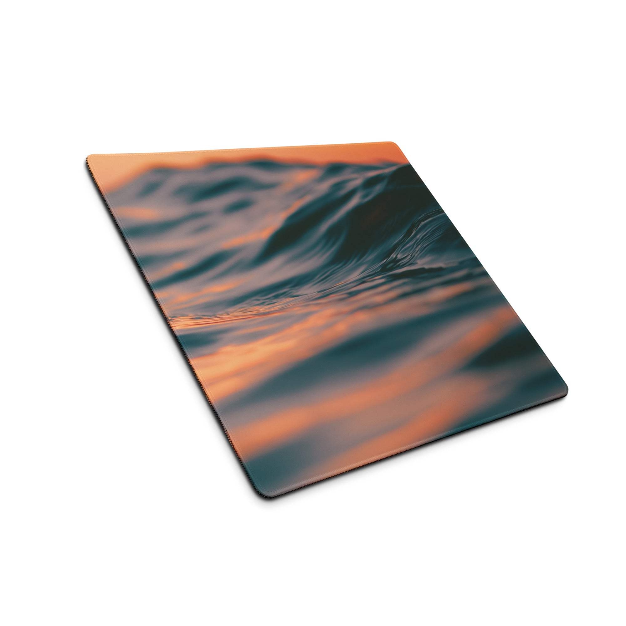 Premium Ocean Sunset large gaming mouse pad with teal orange wave design