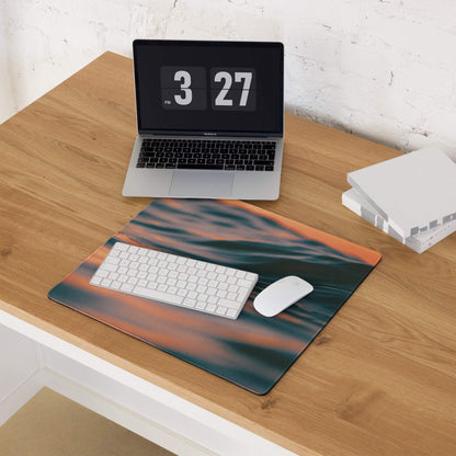 Premium Ocean Sunset large gaming mouse pad with orange teal waves, grip texture