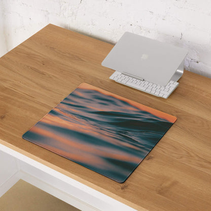 Premium Ocean Sunset large gaming mouse pad with orange teal waves