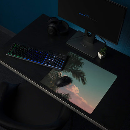 Tropical sunset palm leaves large gaming mouse pad with non-slip base
