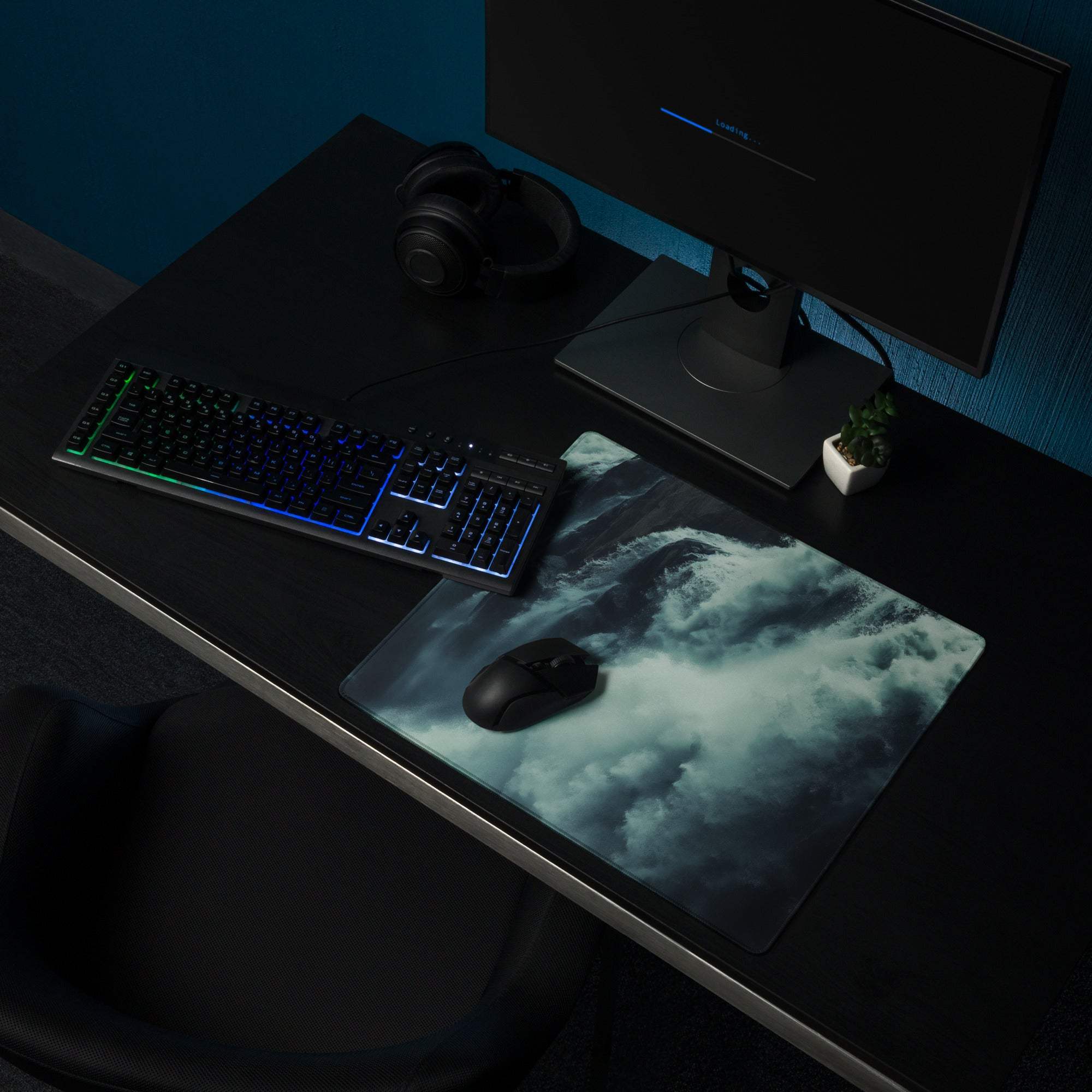 Cinematic moody teal ocean waves non-slip large gaming mouse pad