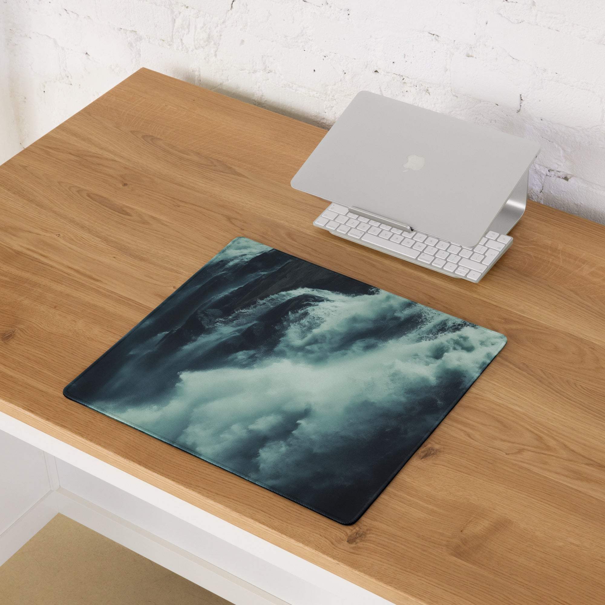 Cinematic moody teal ocean wave non-slip large gaming mouse pad