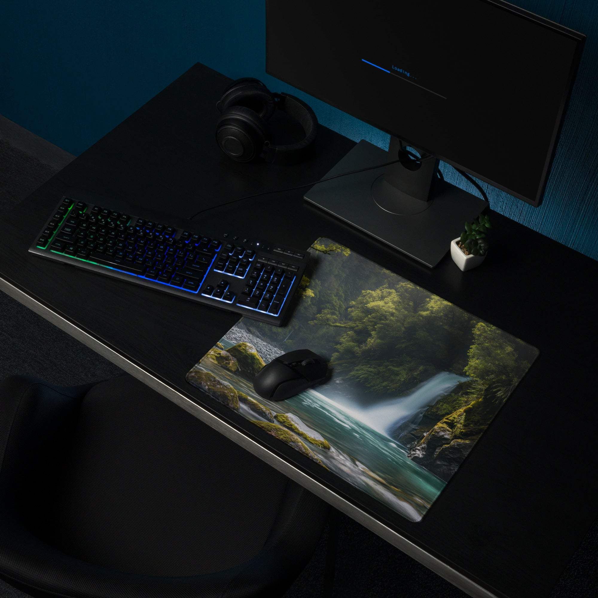 Zen Forest Waterfall gaming mouse pad with lush cascade scene