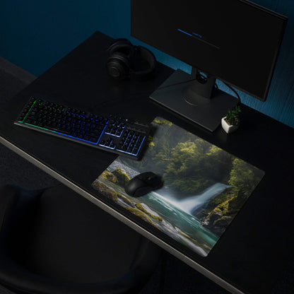 Zen Forest Waterfall gaming mouse pad with lush cascade scene