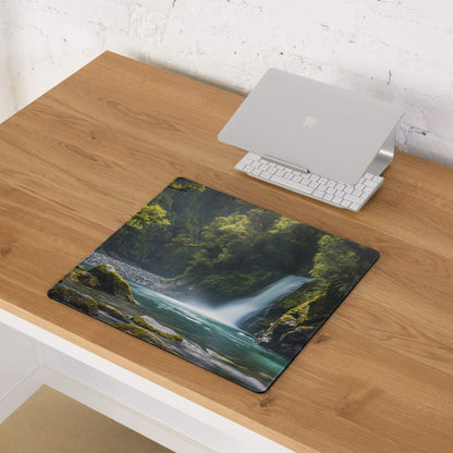 Zen Forest Waterfall large gaming mouse pad with lush green cascade