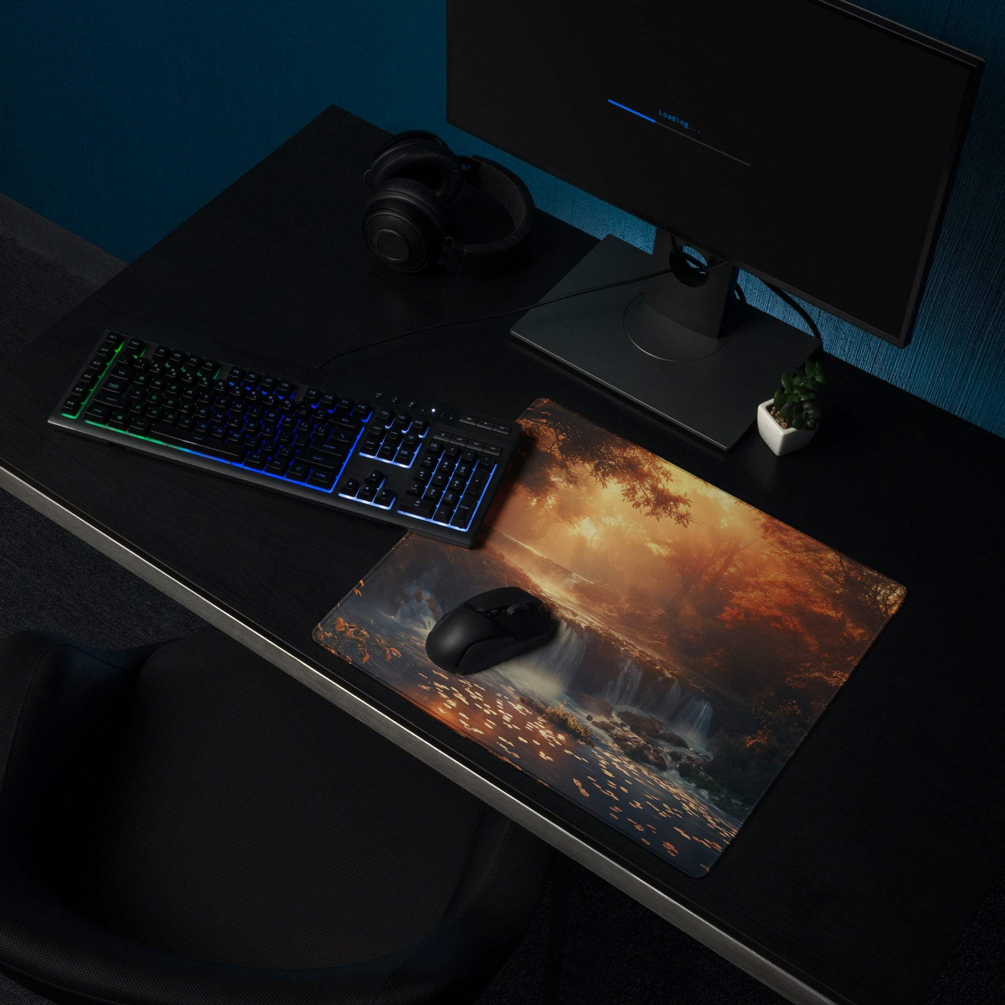Autumn Sunset large gaming mouse pad with orange gold sunset print
