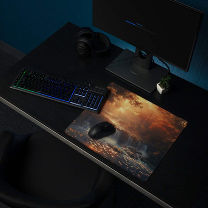 Autumn Sunset large gaming mouse pad with orange gold sunset print