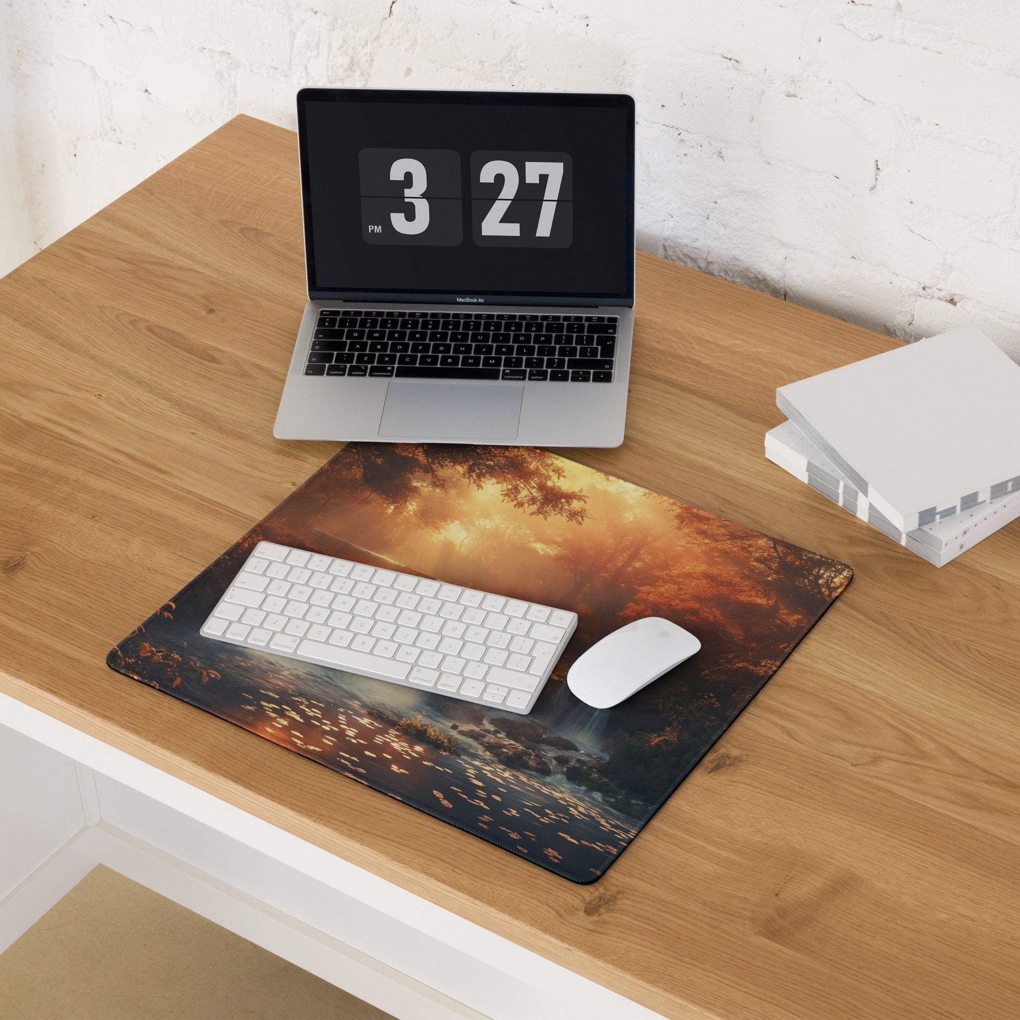 Autumn Sunset large gaming mouse pad with sunset over water and non-slip base