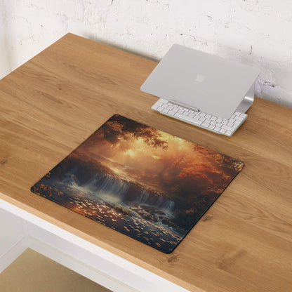 Autumn Sunset large gaming mouse pad with cascading waterfall print
