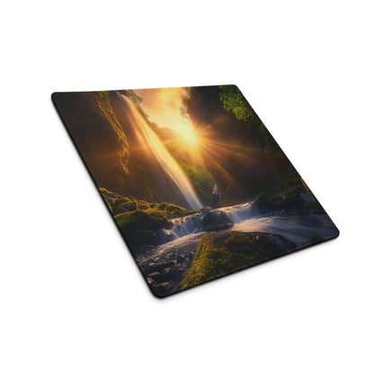 Square epic waterfall sunlit gaming mouse pad with non-slip base
