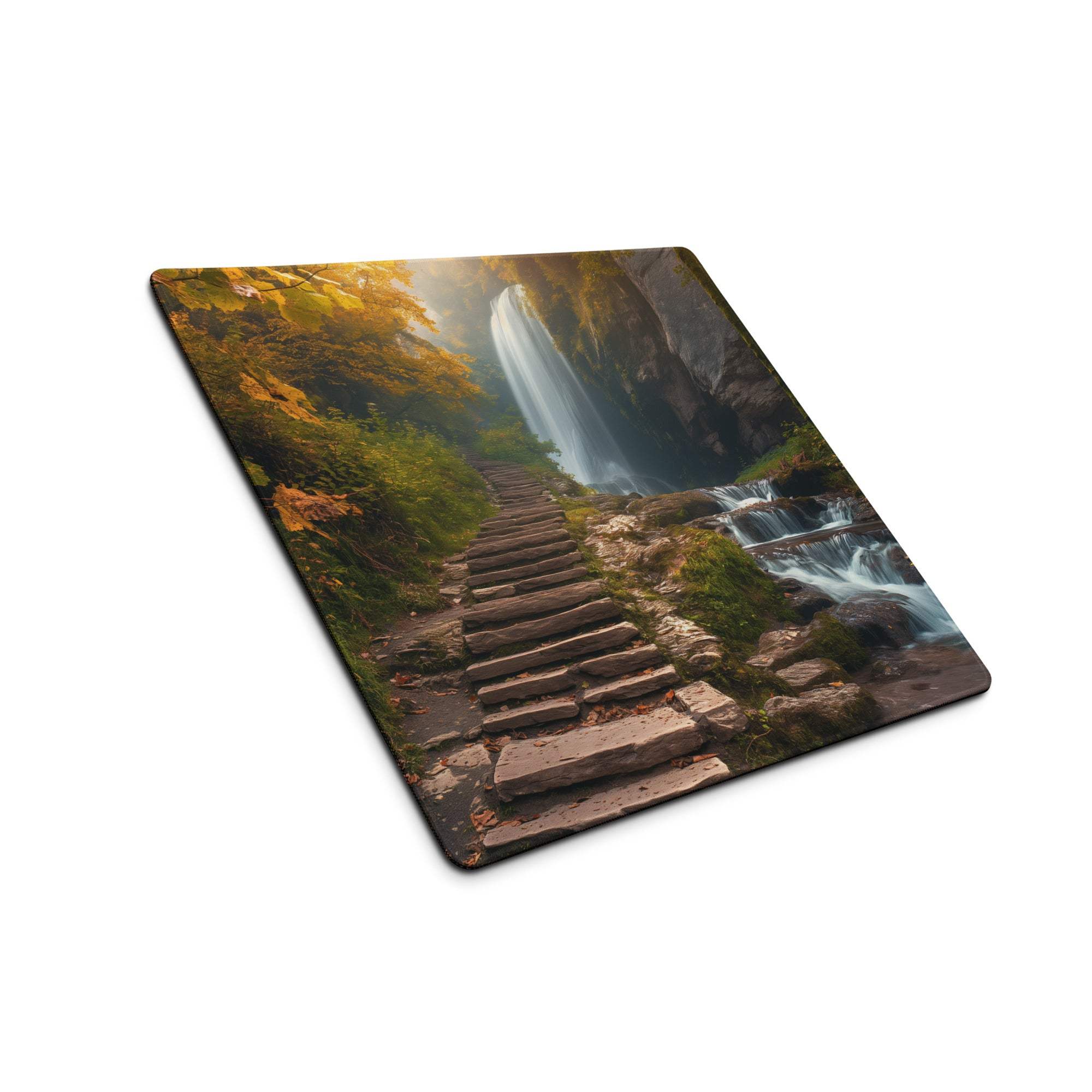 Autumn waterfall path on rectangular gaming mouse pad cutting board design