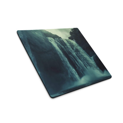 Epic Waterfall Scene moody blue gaming mouse pad, dark teal, non-slip base