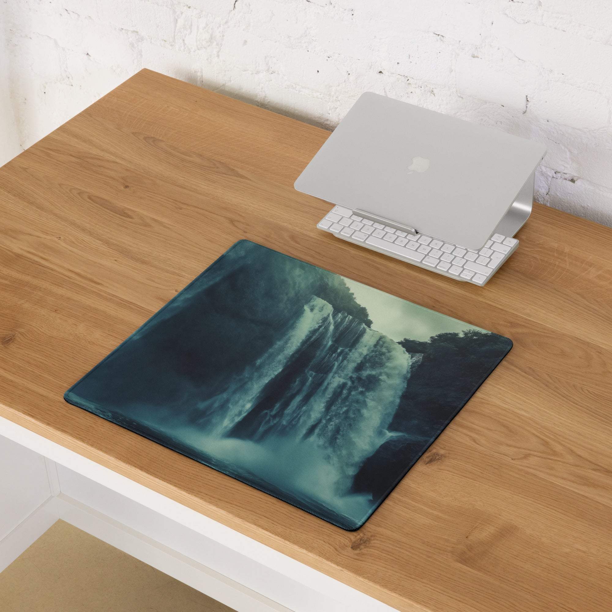 Epic Waterfall moody blue gaming mousepad with non-slip base