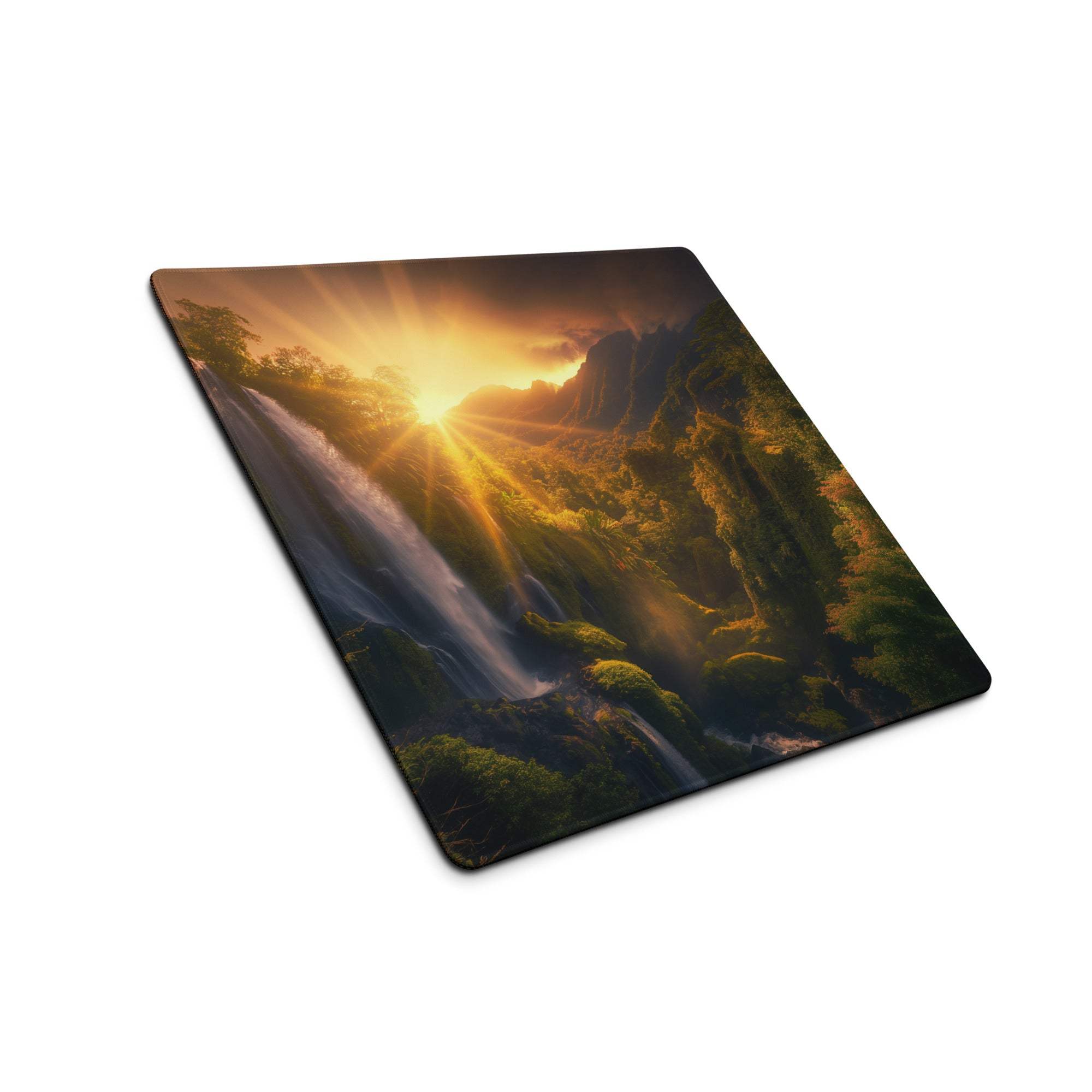 Golden Hour Landscape large gaming mouse pad with vivid sunset waterfalls