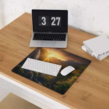 Golden Hour Landscape large gaming mouse pad with misty mountains