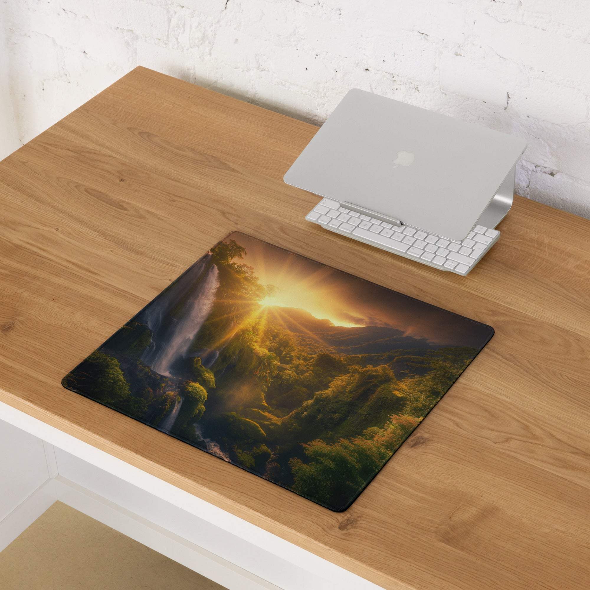 Golden Hour Landscape large gaming mouse pad with sunlit waterfall print