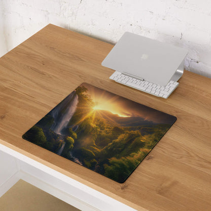 Golden Hour Landscape large gaming mouse pad with sunlit waterfall print