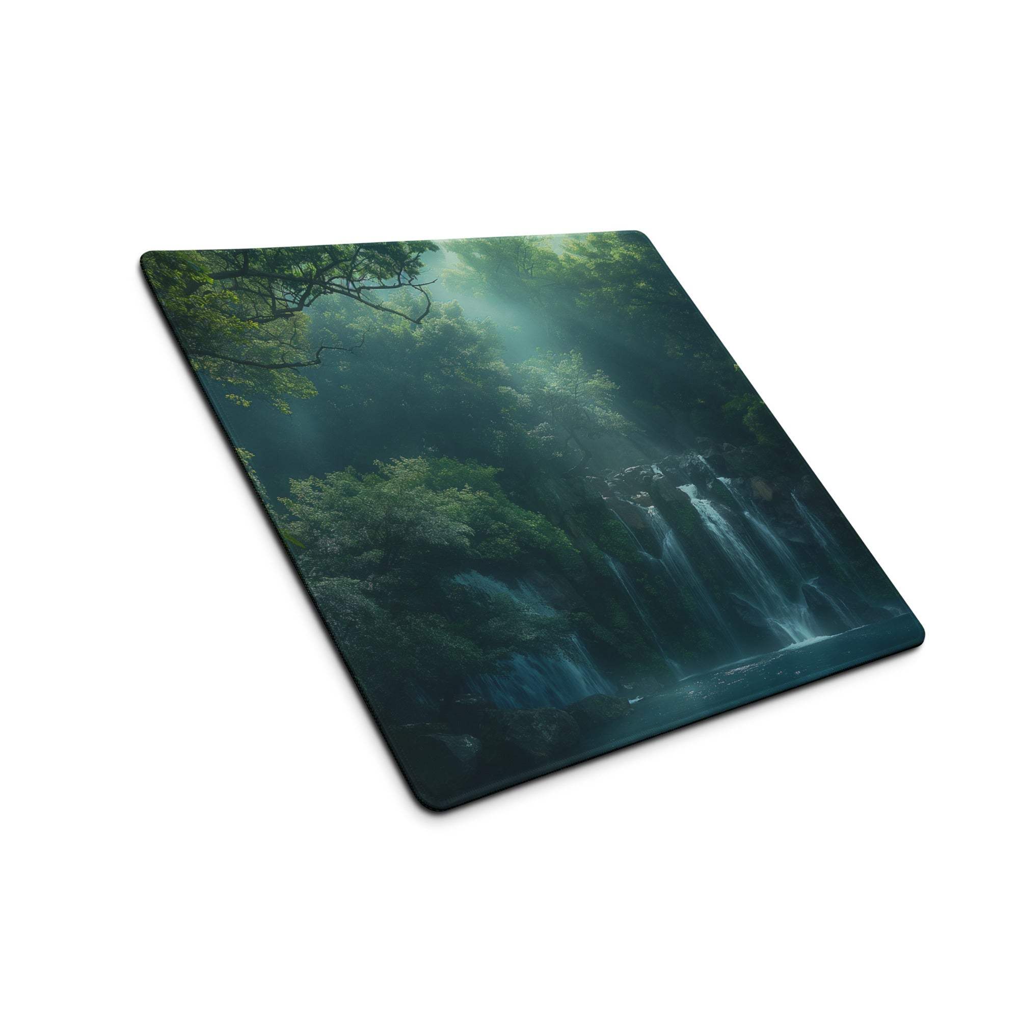 Premium Forest Mist large gaming mouse pad with serene waterfall scene