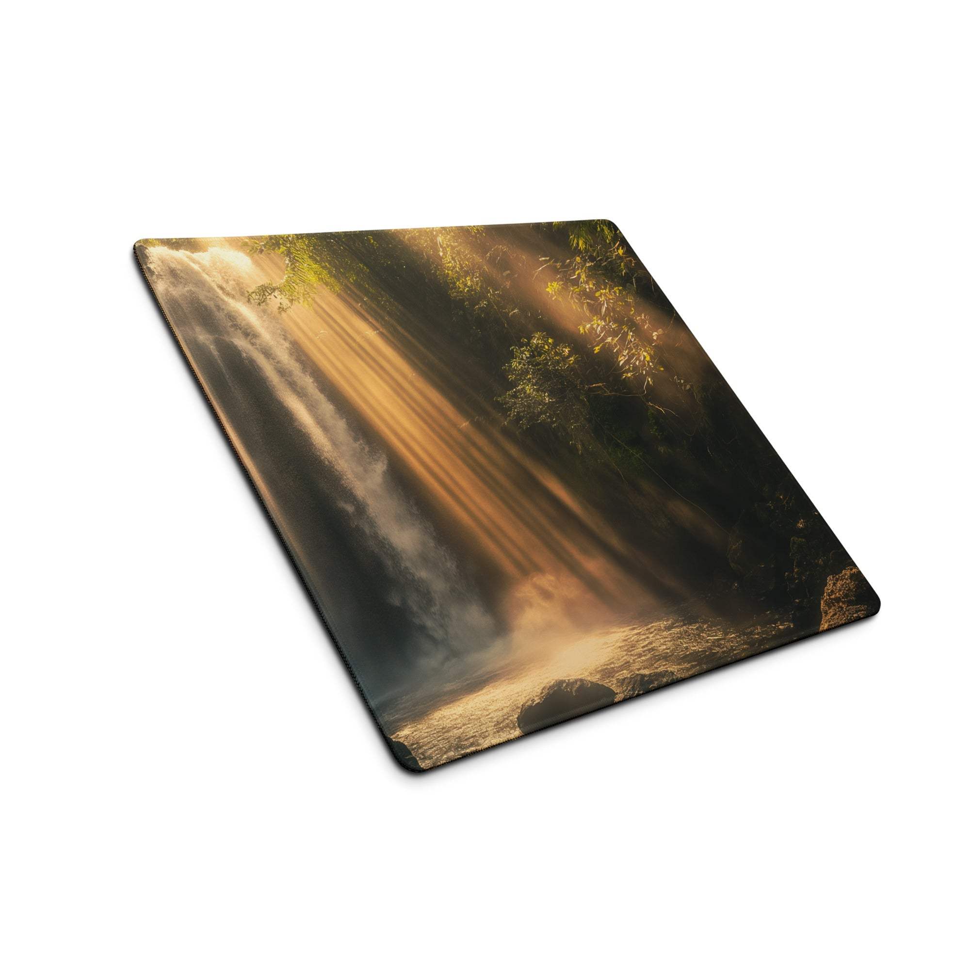 Golden sun rays waterfall rectangular coaster mouse pad with vivid photo