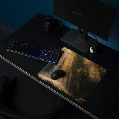 Golden sun rays waterfall forest gaming mouse pad large non-slip stitched