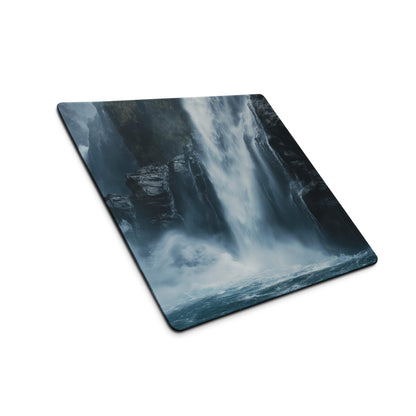 Moody Blue Waterfall gaming mouse pad with dramatic cliff cascade