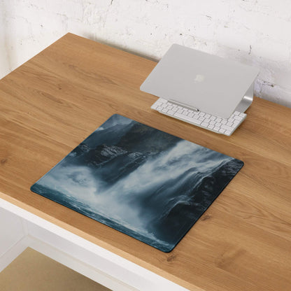 Moody Blue Waterfall gaming mouse pad with non-slip backing