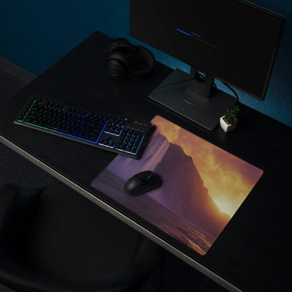Epic Sunset Waterfall large gaming mouse pad with vibrant mountain sunset