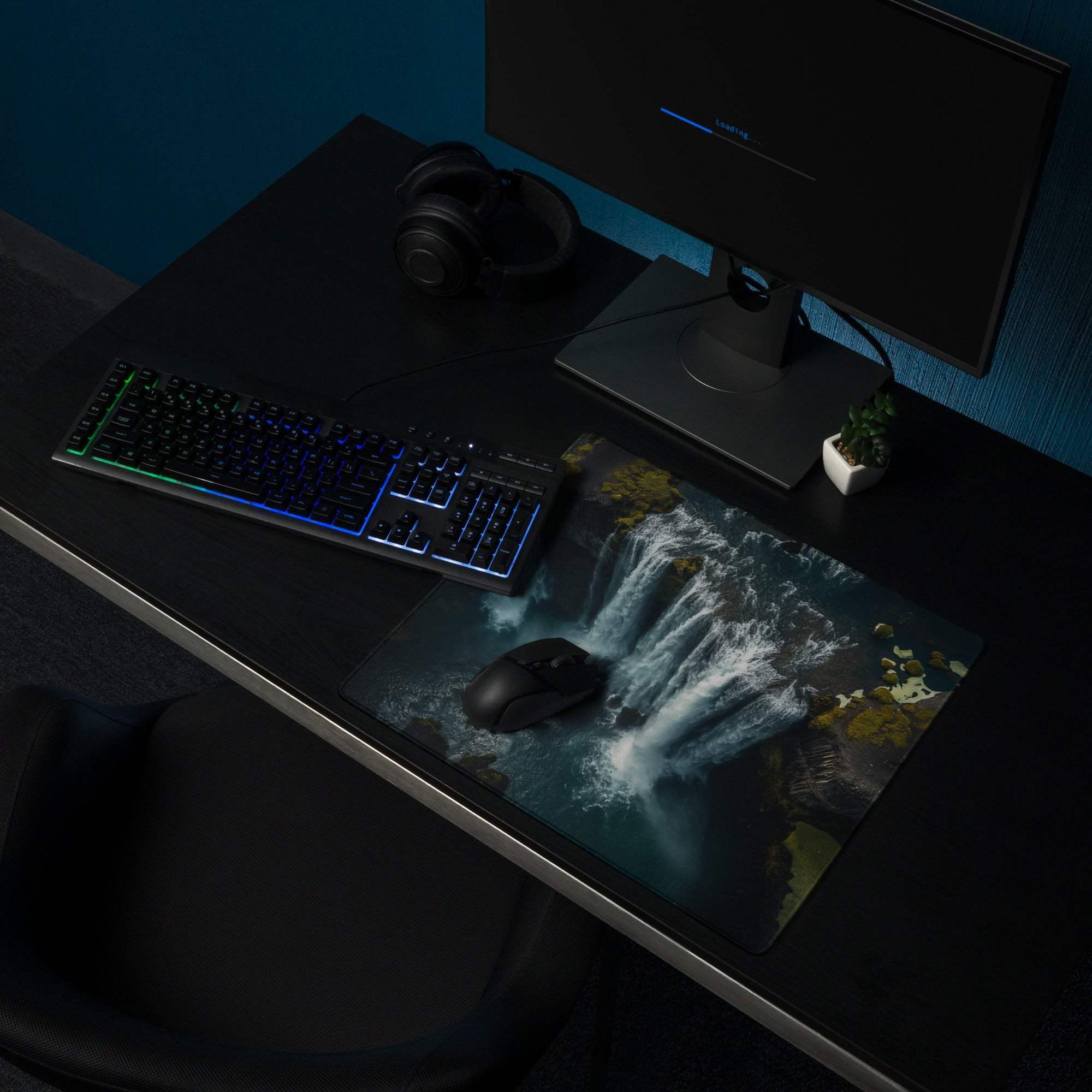 Black Moody Waterfall gaming mouse pad with non-slip base