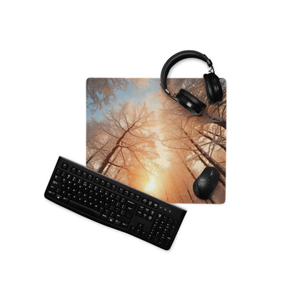 Black matte qwerty keyboard on Forest Dawn orange glow gaming mouse pad