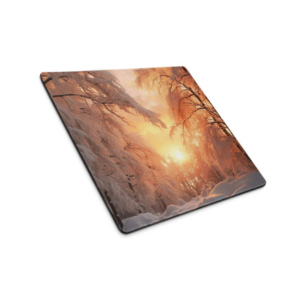 Large Winter Sunset Forest Gaming Mouse Pad with Snowy Scene