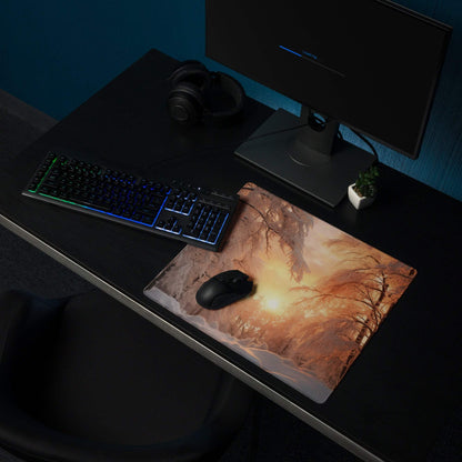 Winter sunset forest gaming mouse pad with non-slip base, large size
