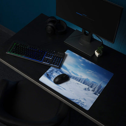 Epic Winter Blue Snow Landscape gaming mouse pad with mountains
