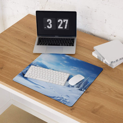 Epic Winter Blue Snow Landscape Gaming Mouse Pad with Keyboard and Mouse