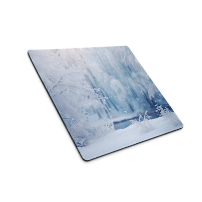 Frosty Blue Winter Forest large gaming mouse pad with serene icy landscape