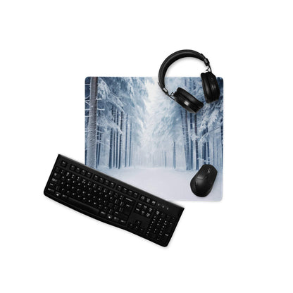 Winter Forest blue snowy mousepad with keyboard and headphones