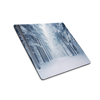 Winter forest cool blue snow pine trees large gaming mouse pad