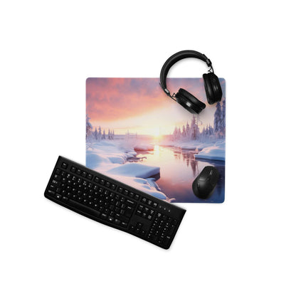 Serene Winter Sunset large gaming mouse pad with pink purple horizon