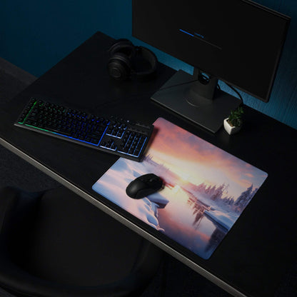 Serene Winter Sunset gaming mouse pad with pink purple horizon vista